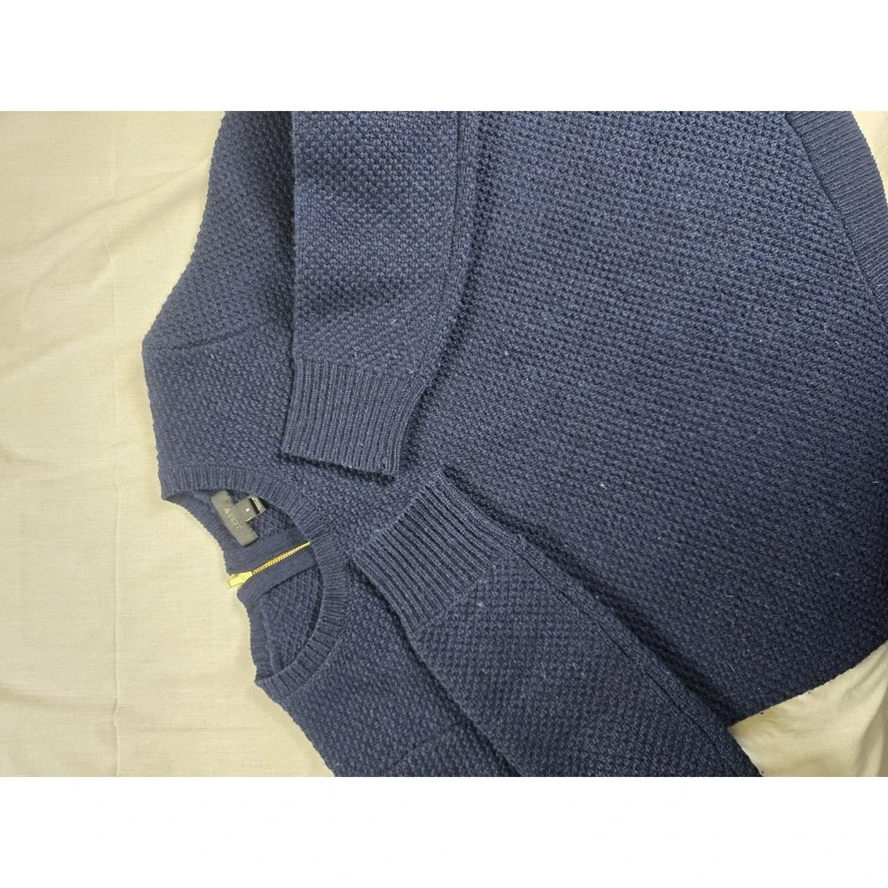 J.Crew Sweater Womens Small Navy Wool Shirttail Hem‎ Back Zip Layered Crewneck